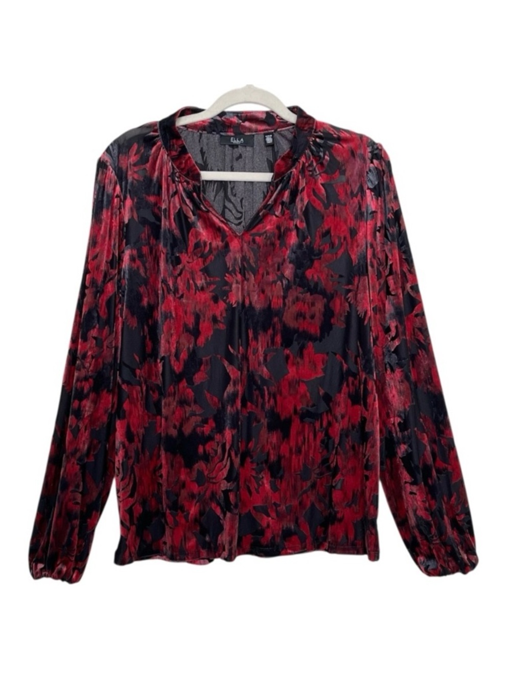 Ella Rafaella Velvet Burnout Blouse Whimsigoth Dark Romantic Black Red Size M